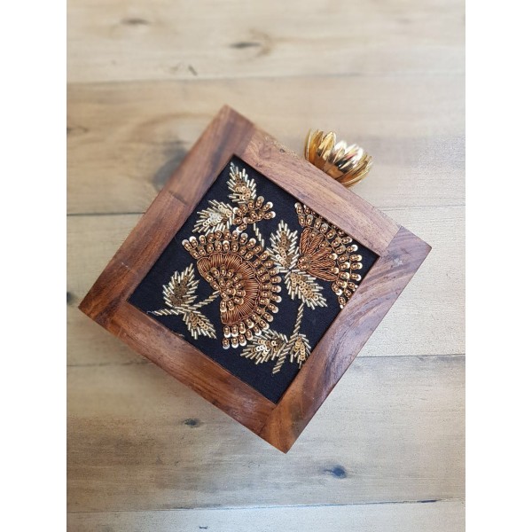 Bollywood Style Luxury Zardosi Handcrafted Wooden Clutch Bag